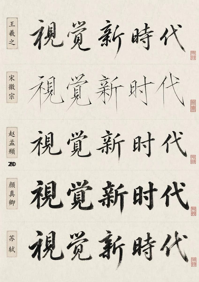 书法风格对比表示例